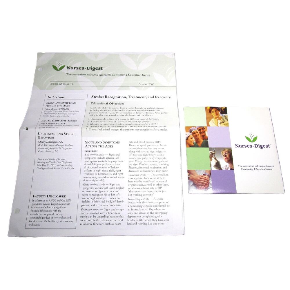 Nurses Digest Continuing Education Stroke Recognition Treatment DVD + Booklet